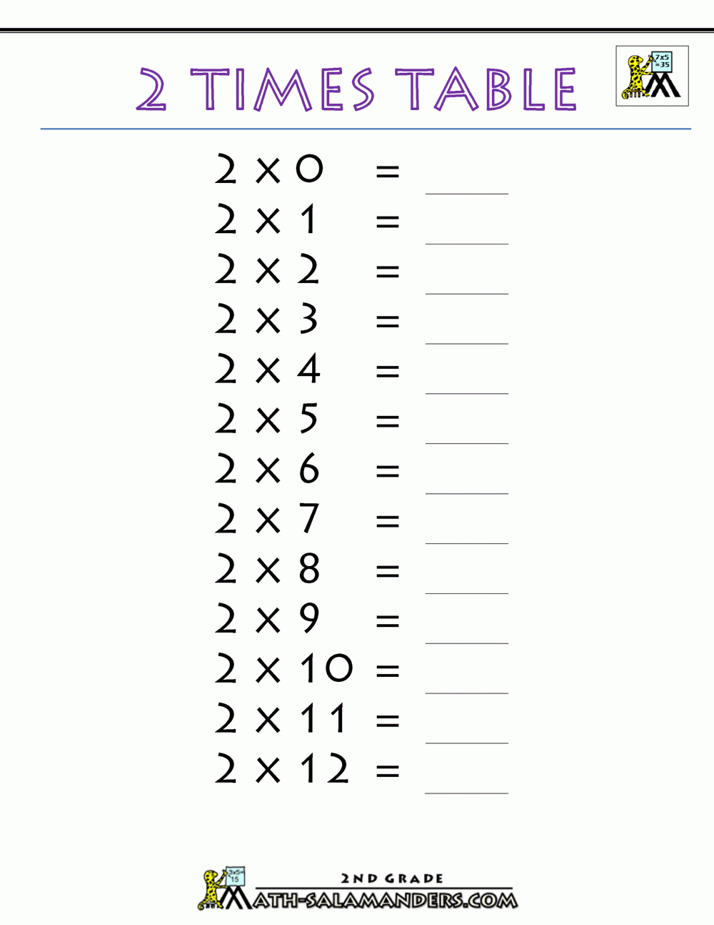 3Rd Grade Math Worksheets 2 Times Tables Times Tables Worksheets