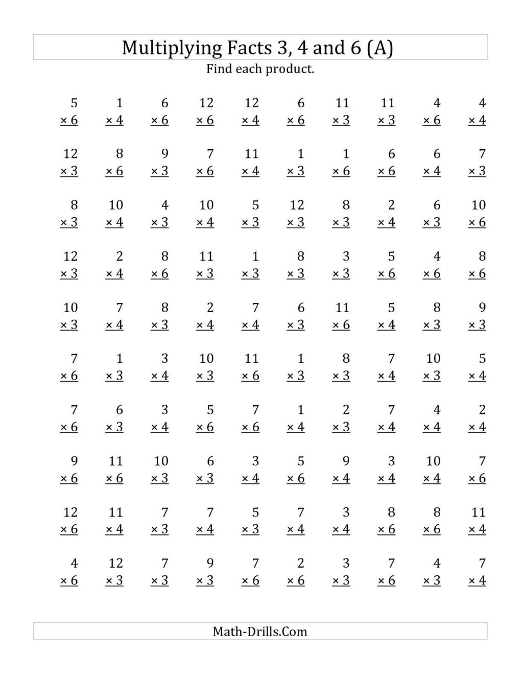 3rd Grade Math Worksheets Multiplication Printable Times Tables 3rd