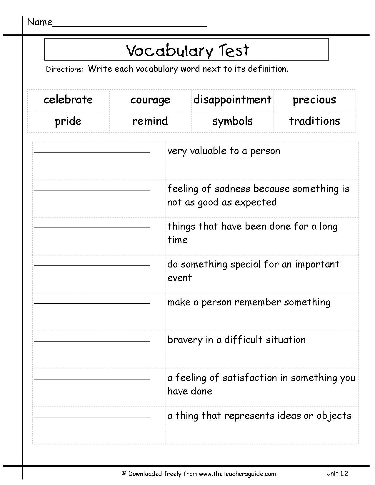 3rd Grade Vocabulary Worksheets