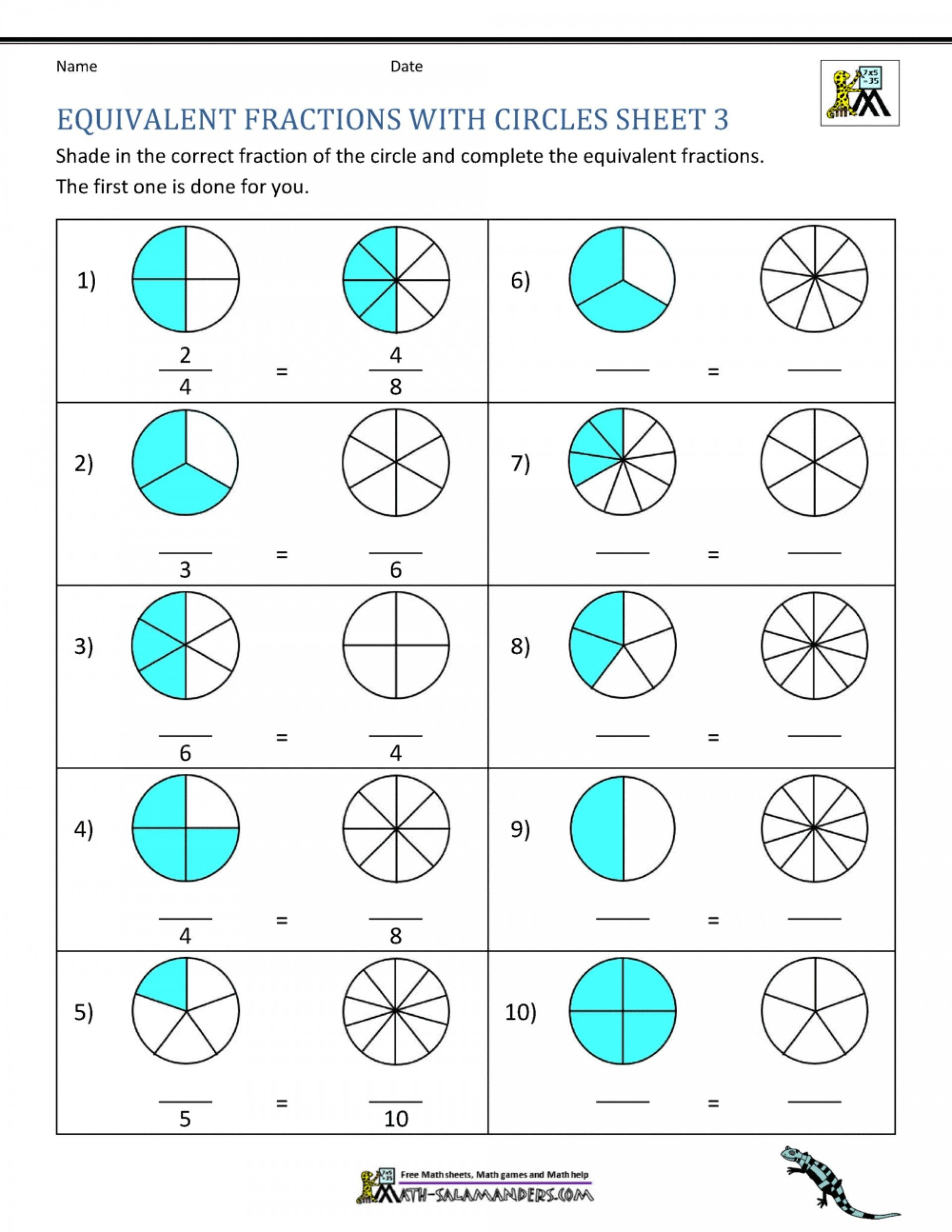 4 Free Math Worksheets Third Grade 3 Fractions And Decimals Comparing 