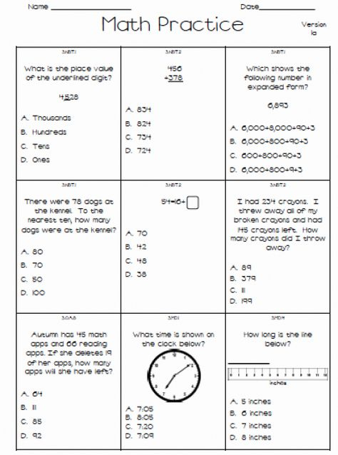 7 3Rd Grade Math Test Prep Worksheets 