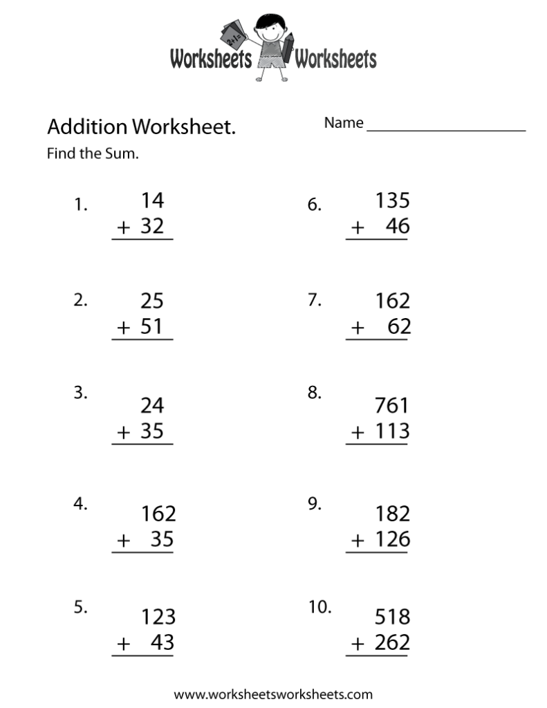 Addition Printable Worksheets Grade 5 Addition Worksheets Adding Four 