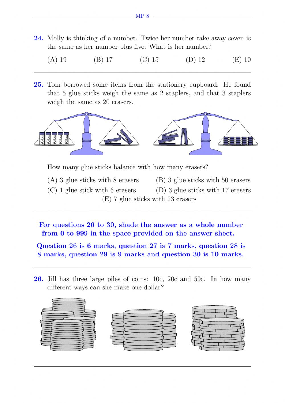 AMC Math Challenge LEVEL 1 Grade 3 4 Worksheet