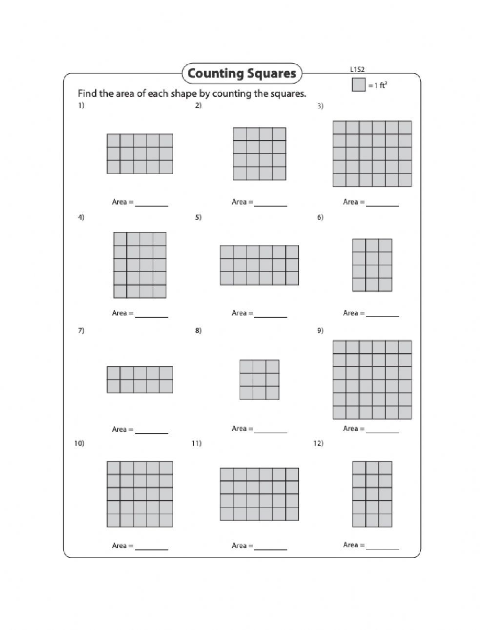 Area Counting Squares Day 2 Level 2 Worksheet Area Worksheets Area 