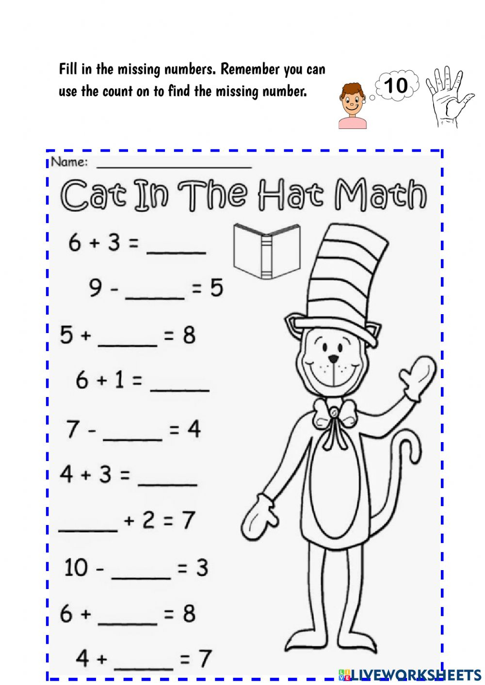 Cat In The Hat Math Missing Numbers Worksheet