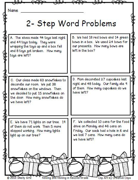 Christmas Math 2 step Word Problems math For 2nd Grade Math Word 