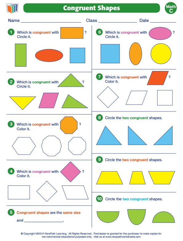 Congruent Shapes Mathematics Worksheets And Study Guides Third Grade