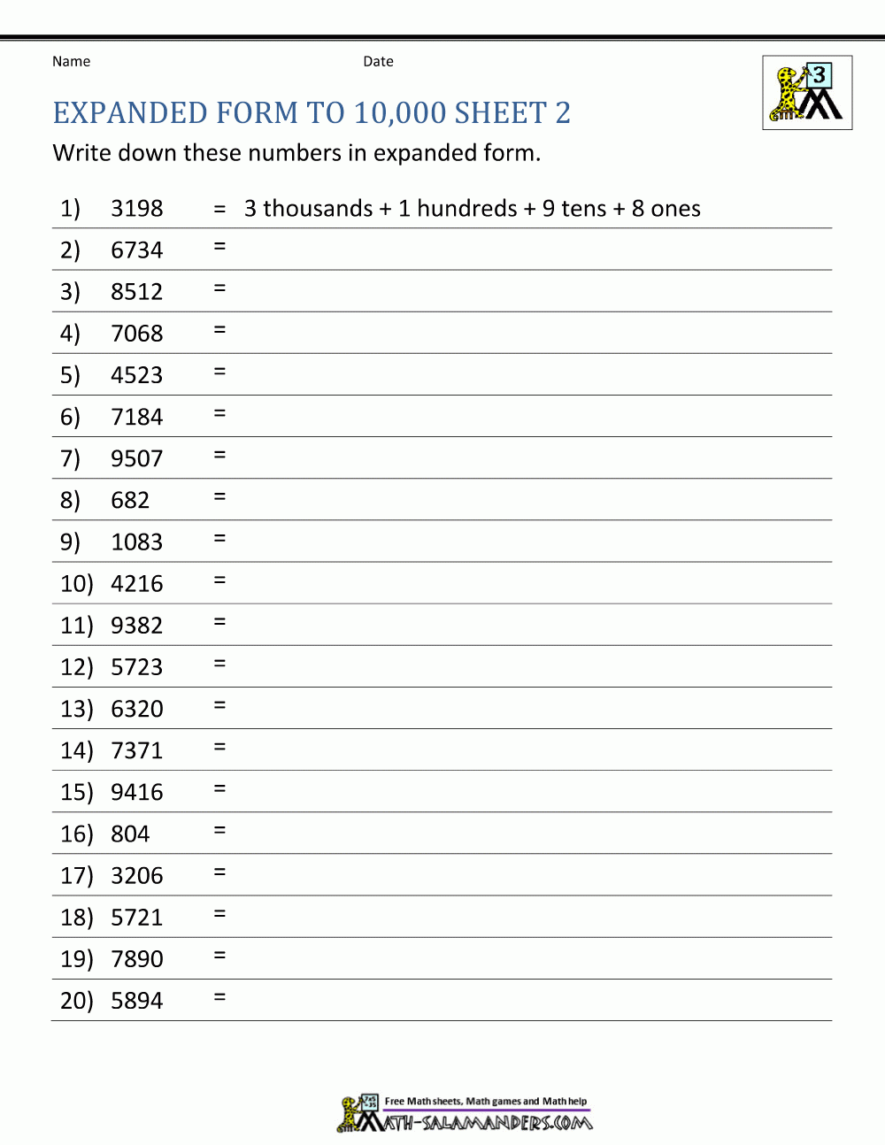 Expanded Form To 10000 2 Expanded Form Math Expanded Form Worksheets 