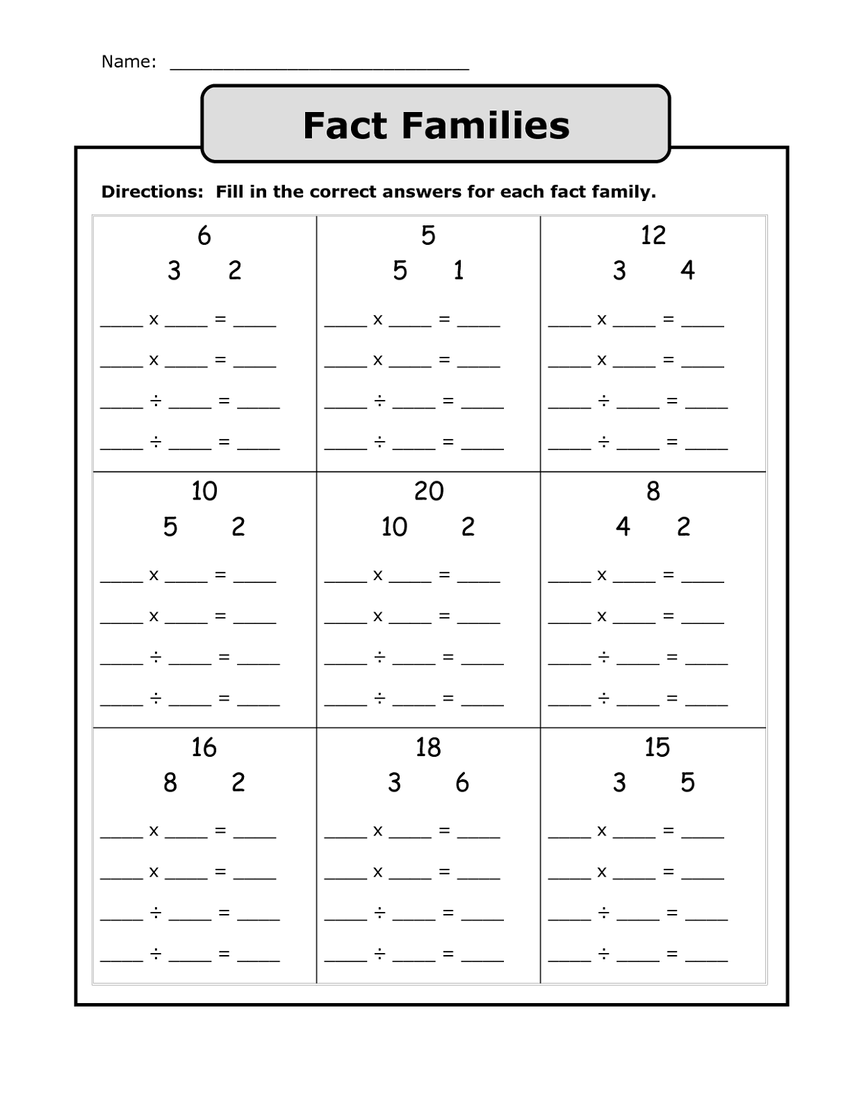 Fact Family Worksheets Printable Array Worksheets 3rd Grade Math 