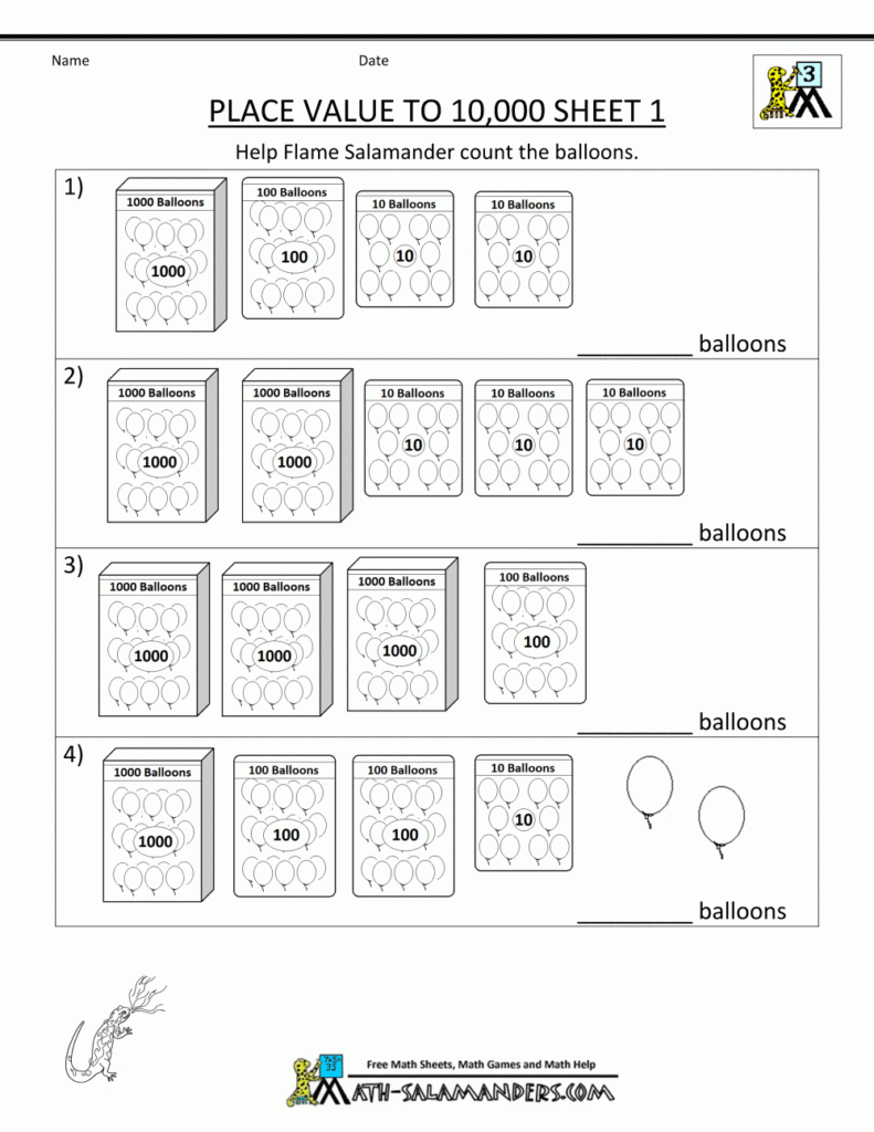 Fifth Grade Math Worksheets Place Value Worksheets For First Grade 