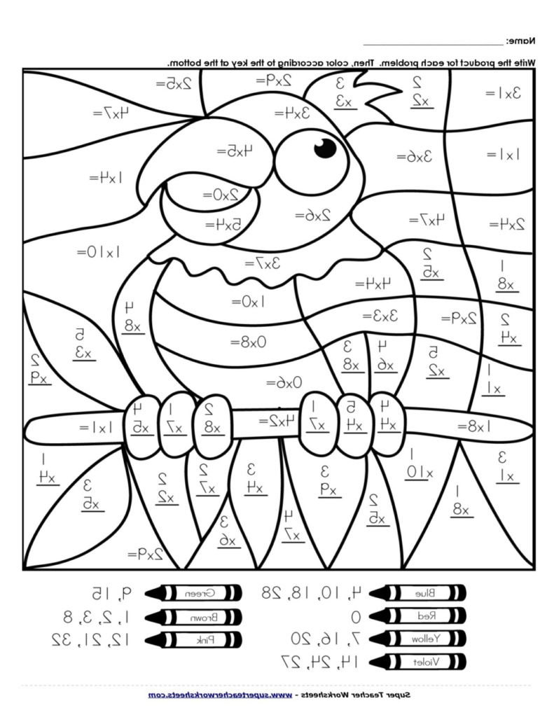 Free Printable Color By Number Multiplication Worksheets Times Tables 