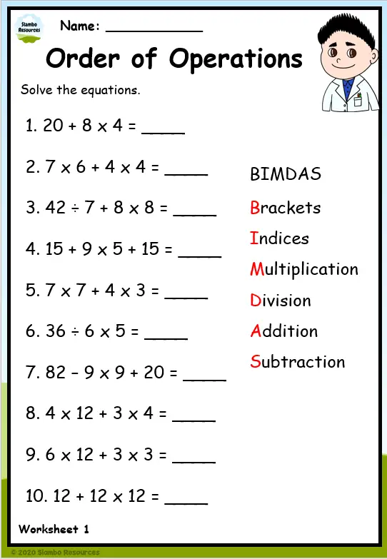 Grade 3 Order Of Operations Worksheets Free And Printable K5 Learning 