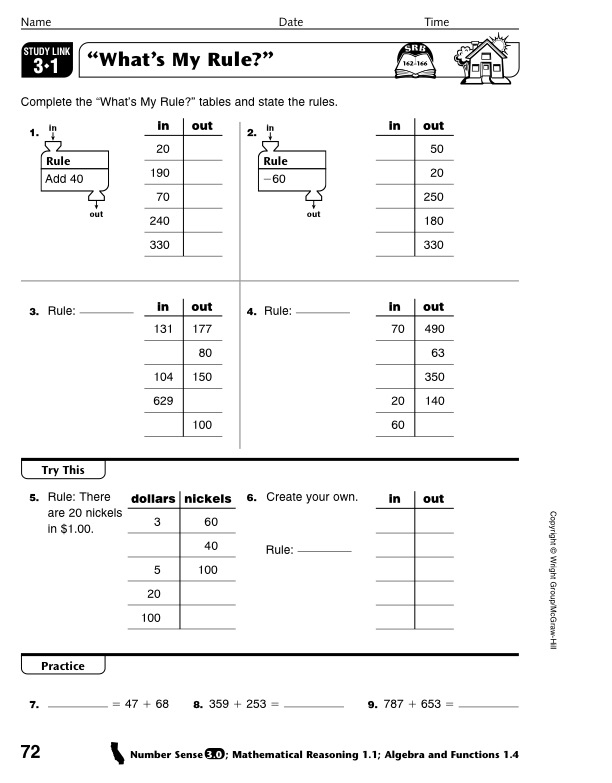 Homework 2012 2013 Monday October 1st What s My Rule 