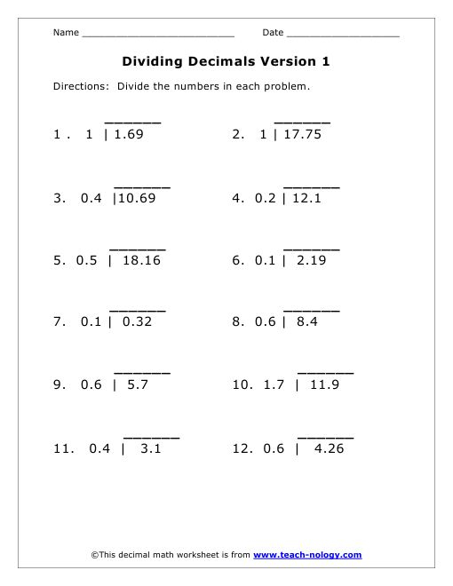 Long Division Decimals 3rd Grade Math Free Printable Decimal Division 