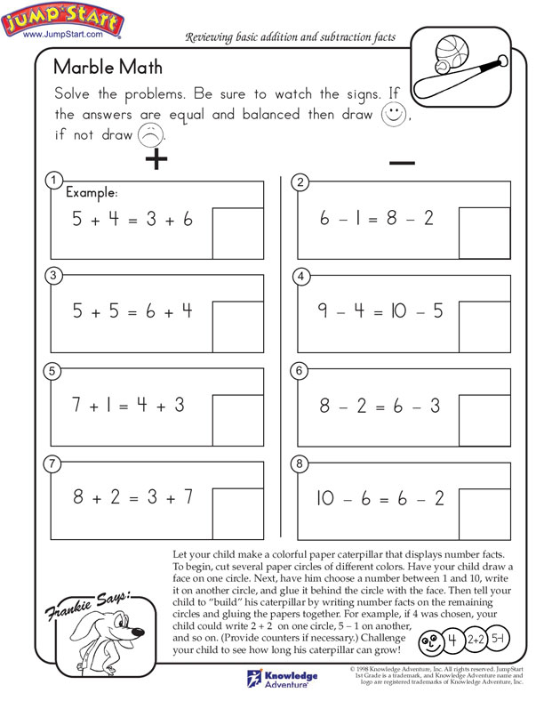 Marble Math View Addition And Subtraction Worksheets For Kids JumpStart