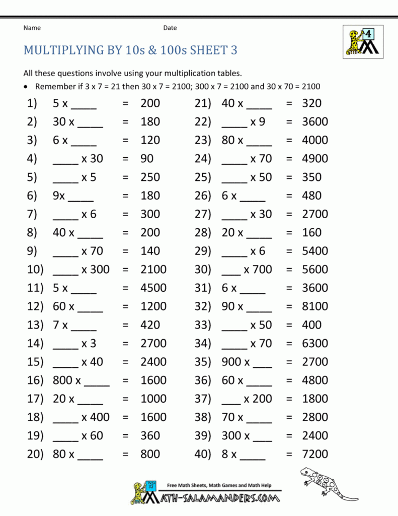 Math Salamanders Multiplication Irene Hardy s Worksheets