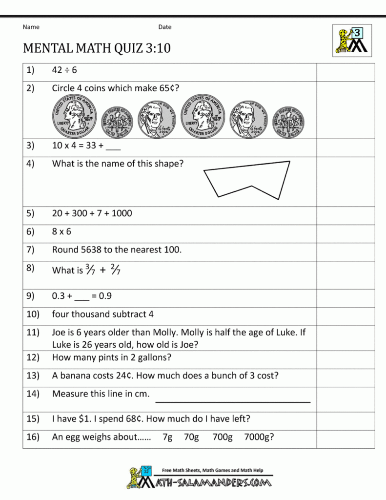 Mental Math 4th Grade Maths Worksheets For Class 4 Db Excelcom 