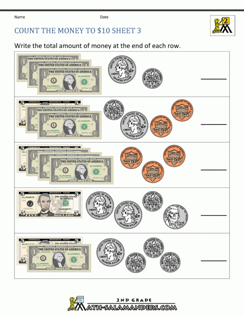 Money Worksheets Printable Money Worksheets To 10 Doreen Briggs