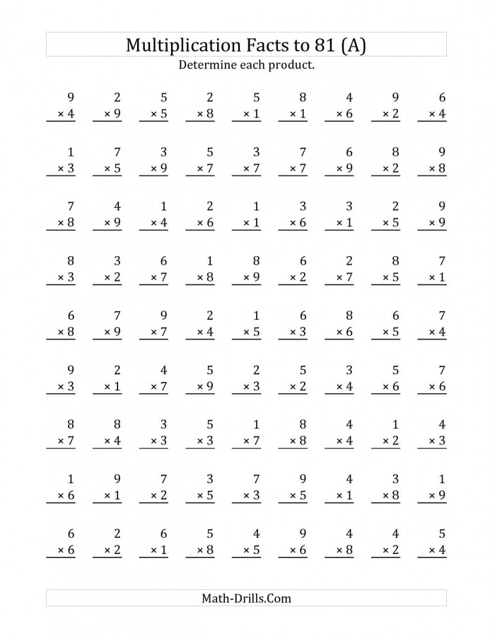 Multiplication Fact Worksheet Worksheets 99Worksheets