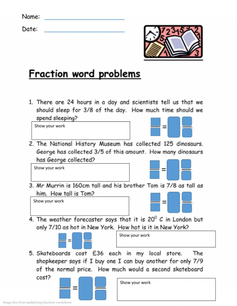 Multiplication Fraction Word Problems Worksheet