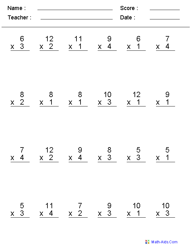 Multiplication Problems Between 0 12 Worksheets Multiplication