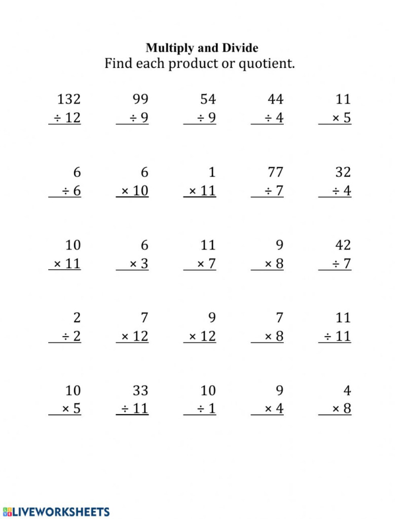 Multiplying And Dividing With Facts From 1 To 12 A Multiplication And 