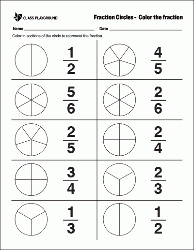 Printable Fraction Circles Color The Fraction Fractions Worksheets 