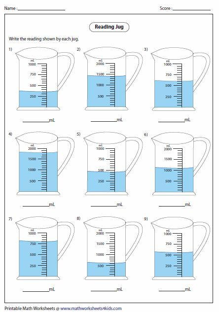 Reading Jug Worksheets Capacity Liquid Volume Volume Math Volume 