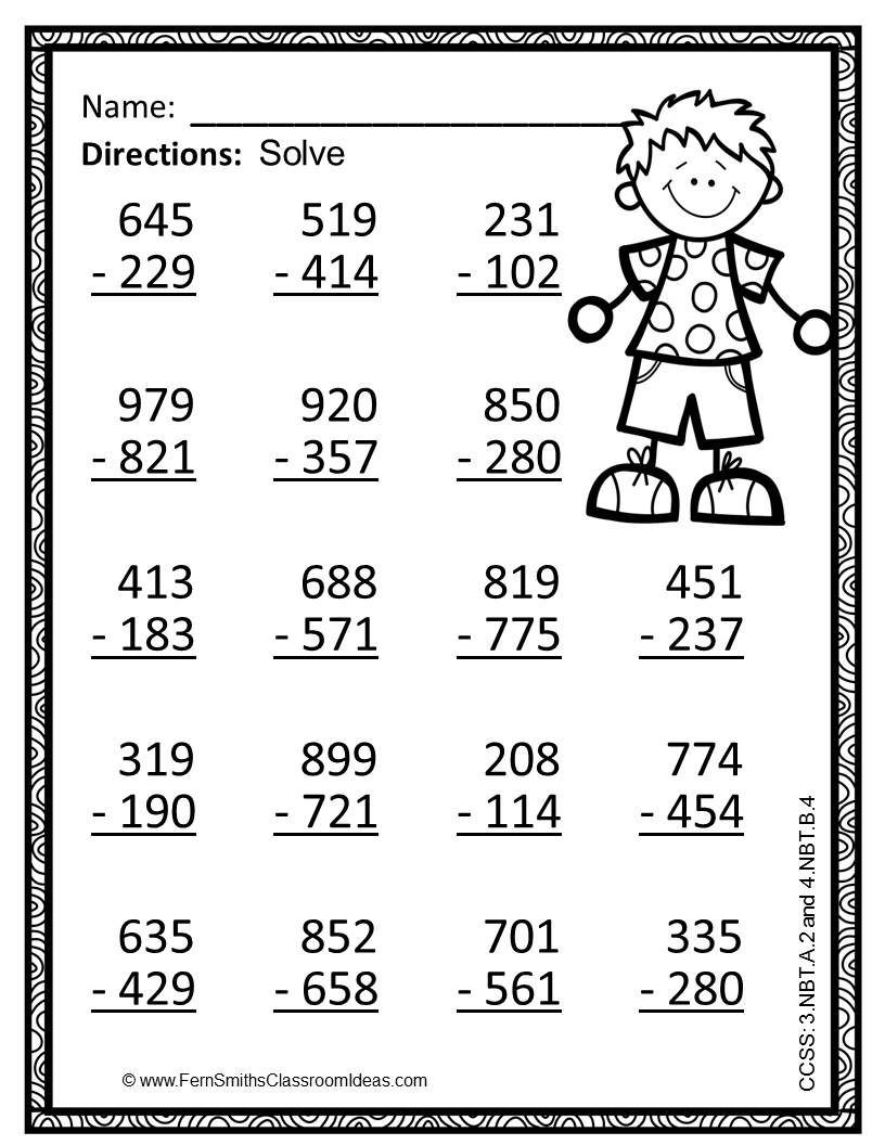 Subtraction Multi Digit Numbers Within 1000 Color Your Answers