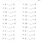 Subtraction Practice Worksheet Fill In The Blanks Find The Missing