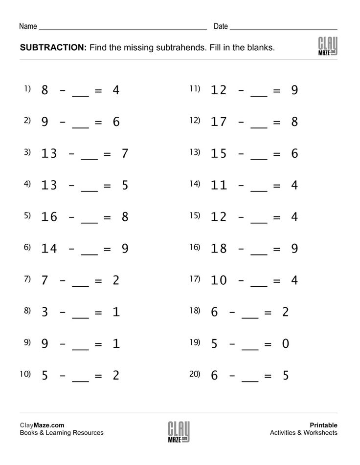 Subtraction Practice Worksheet Fill In The Blanks Find The Missing 