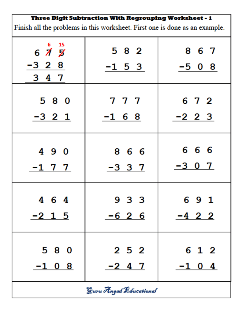 Subtraction With Regrouping 3rd Grade Worksheets WorksheetsCity