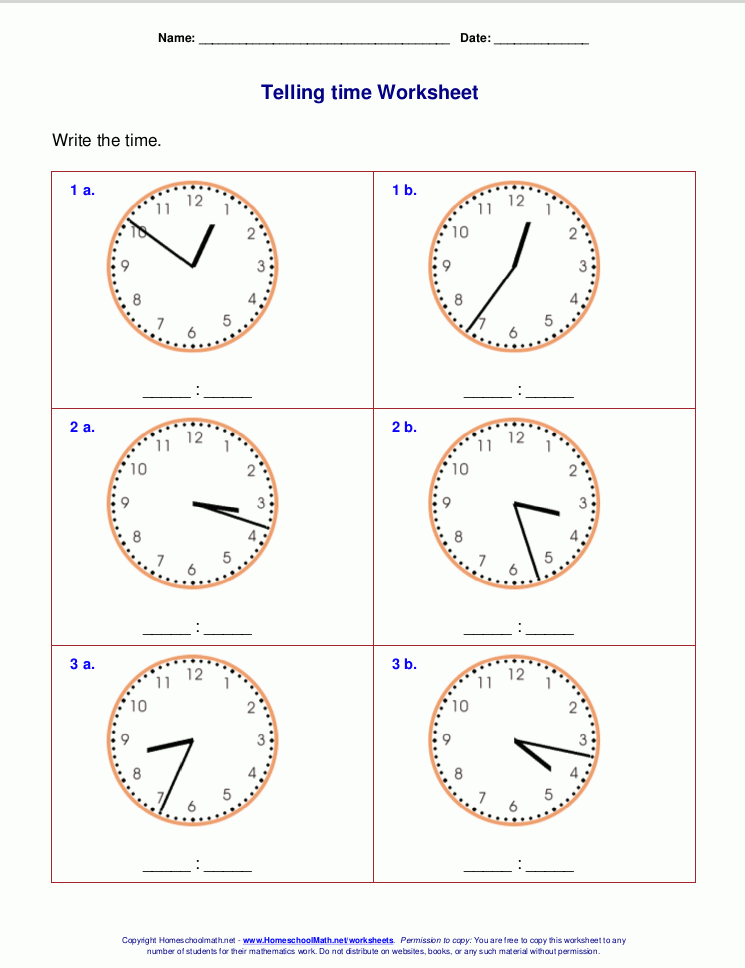 Telling Time Clock Worksheets To 5 Minutes Telling Time Worksheets 