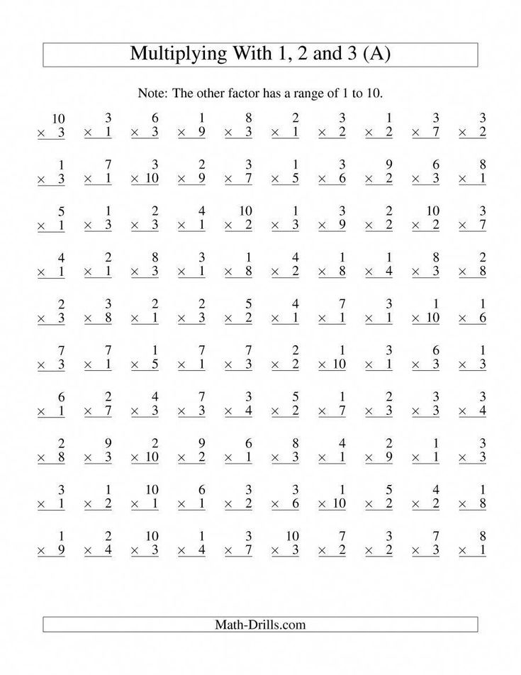 The 100 Vertical Questions Multiplication Facts 1 3 By 1 10 A 