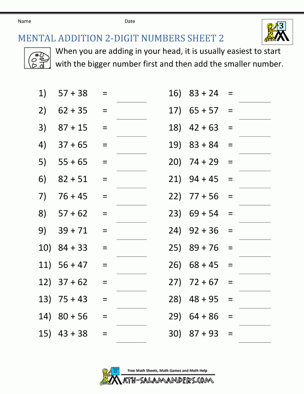 Third Grade Addition Worksheets