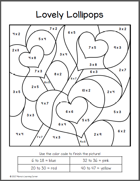 Valentine s Day Color By Number Multiplication Worksheets Mamas 