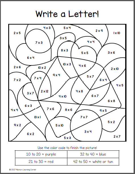 Valentine s Day Color By Number Multiplication Worksheets Mamas 