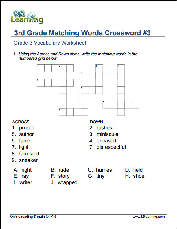 Vocabulary Online Exercise For 3rd Grade Grade 3 Vocabulary Worksheet 