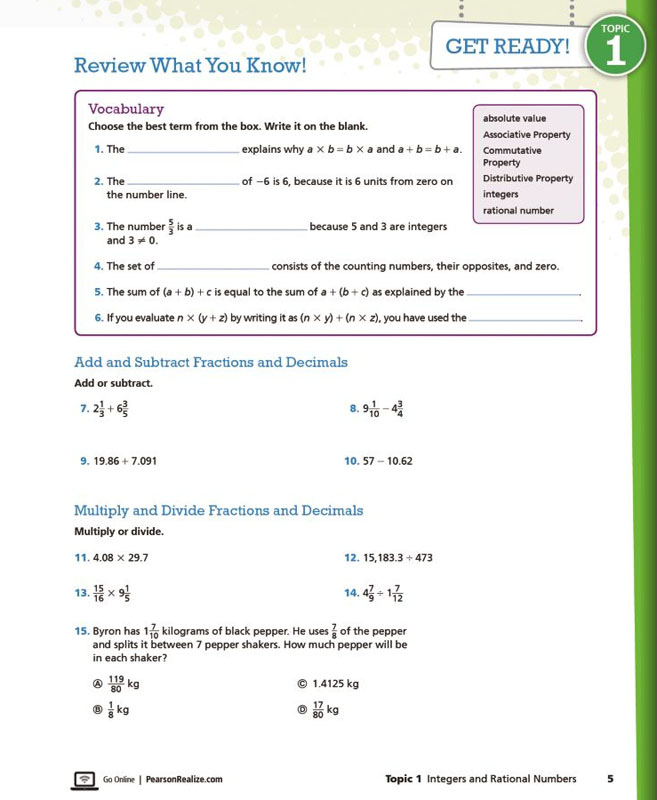 7 Grade Math Curriculum Common Core Worksheets
