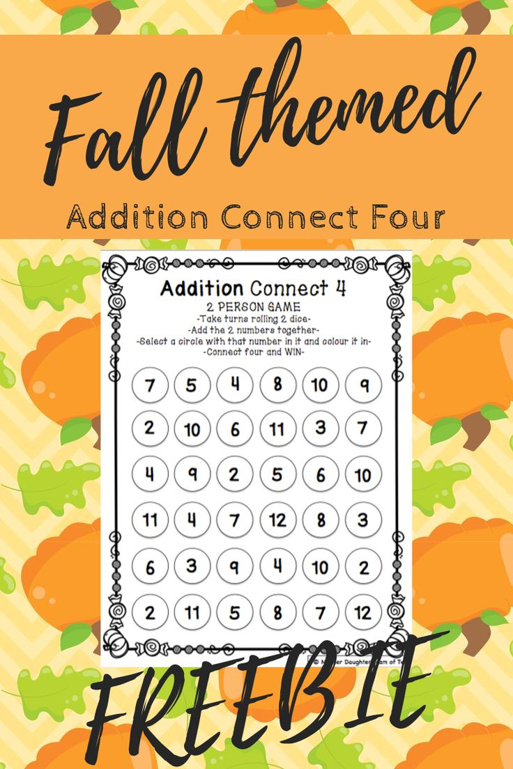 Addition Connect Four Fall Themed Math Center Fall Themed Math 