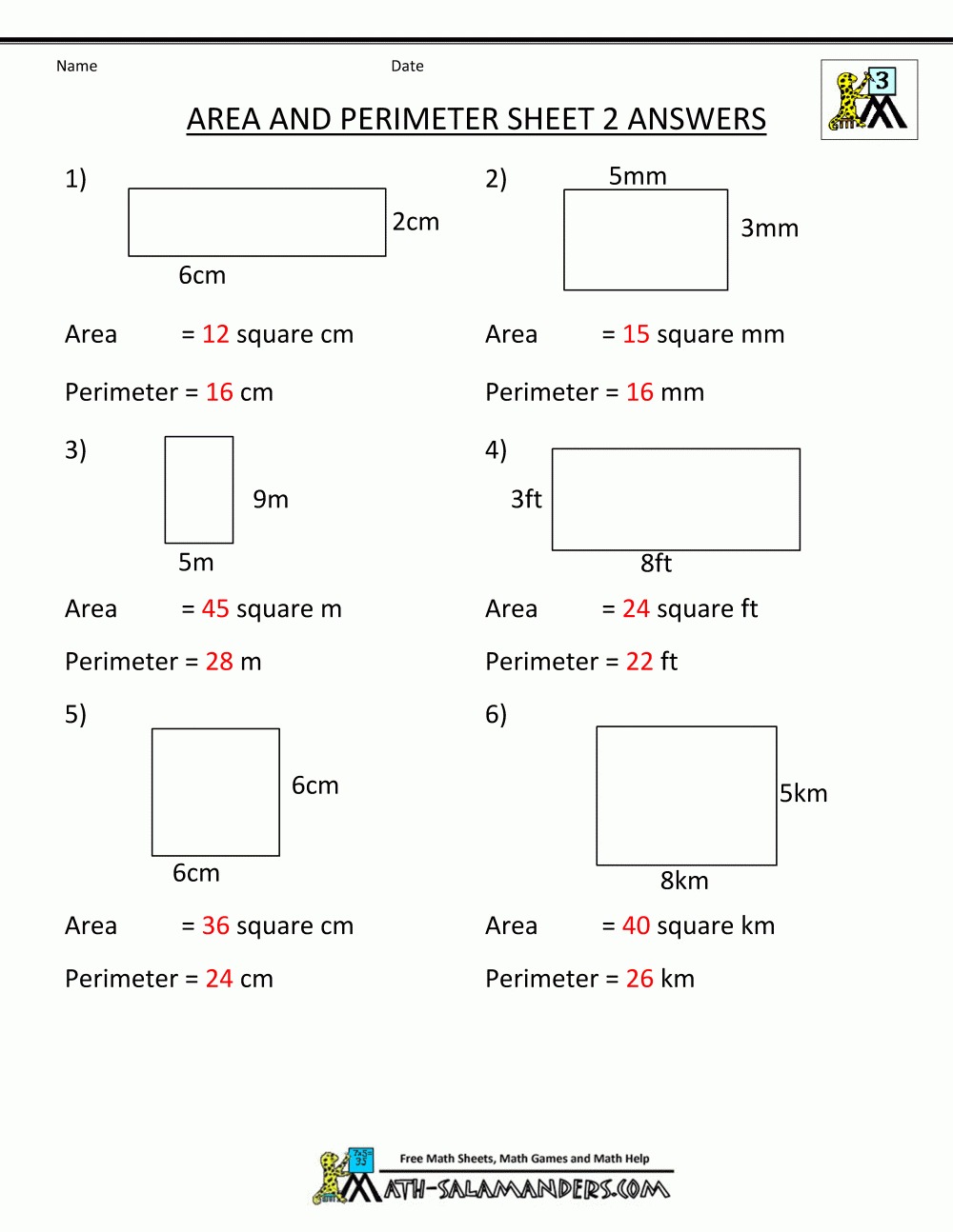 Area And Perimeter Worksheets Rectangles And Squares Free Printable 