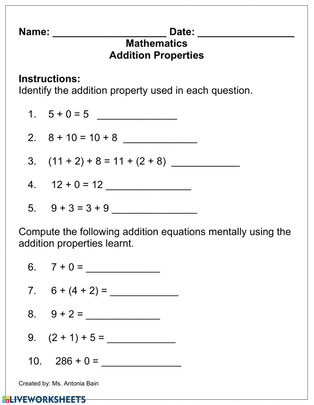  Arithmetic Properties Worksheets Free Download Gmbar co