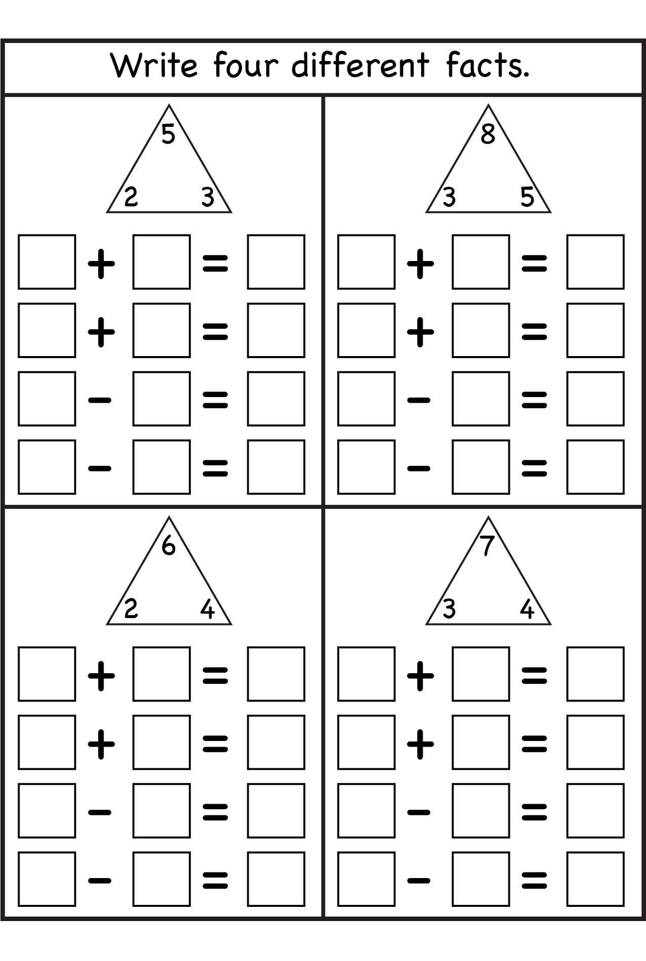 Blank Fact Family Worksheets Activity Shelter Fact Family Worksheet 