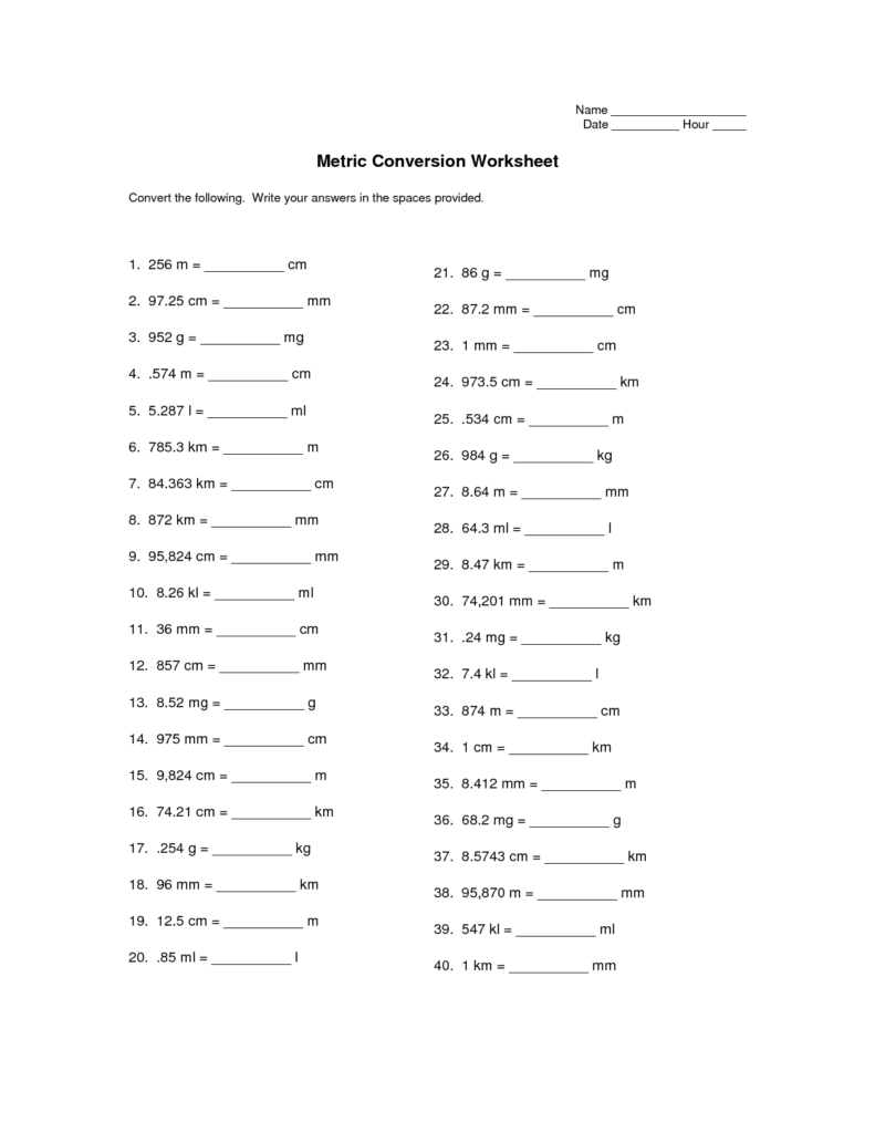 Conversion Practice Worksheet With Answers