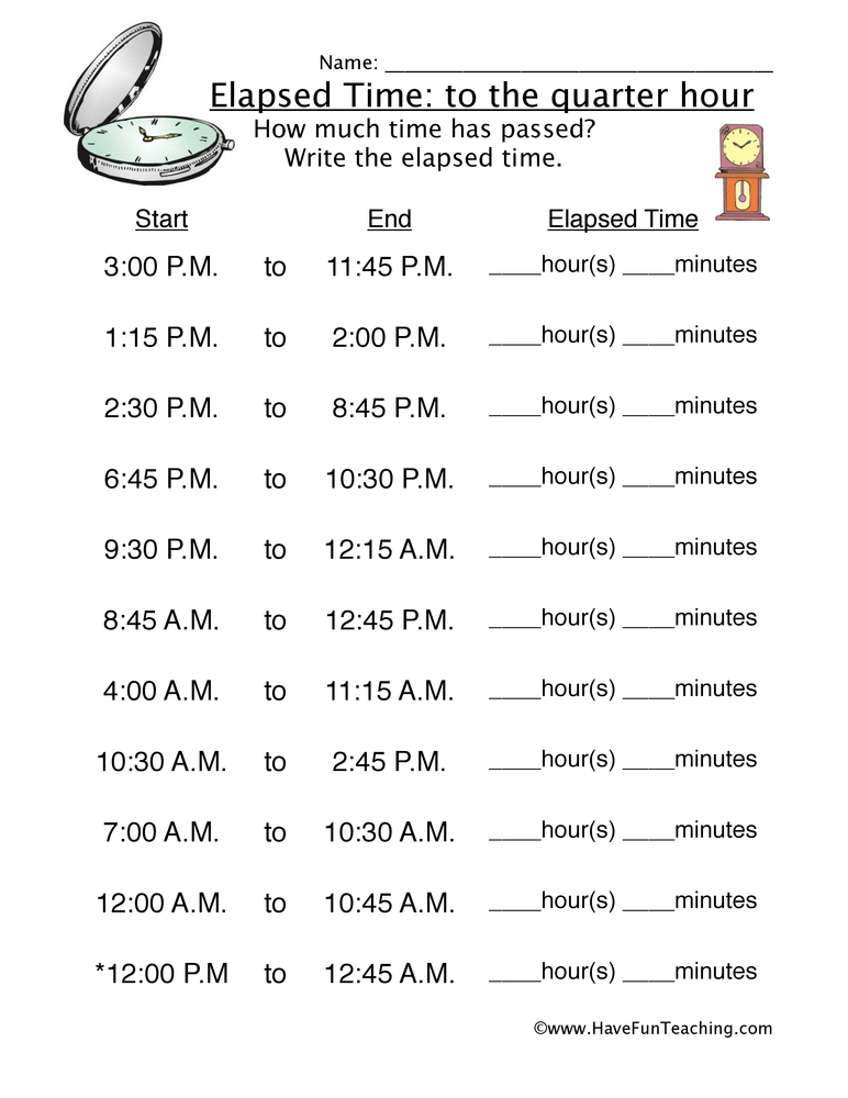 Elapsed Time Worksheet 4Th Grade