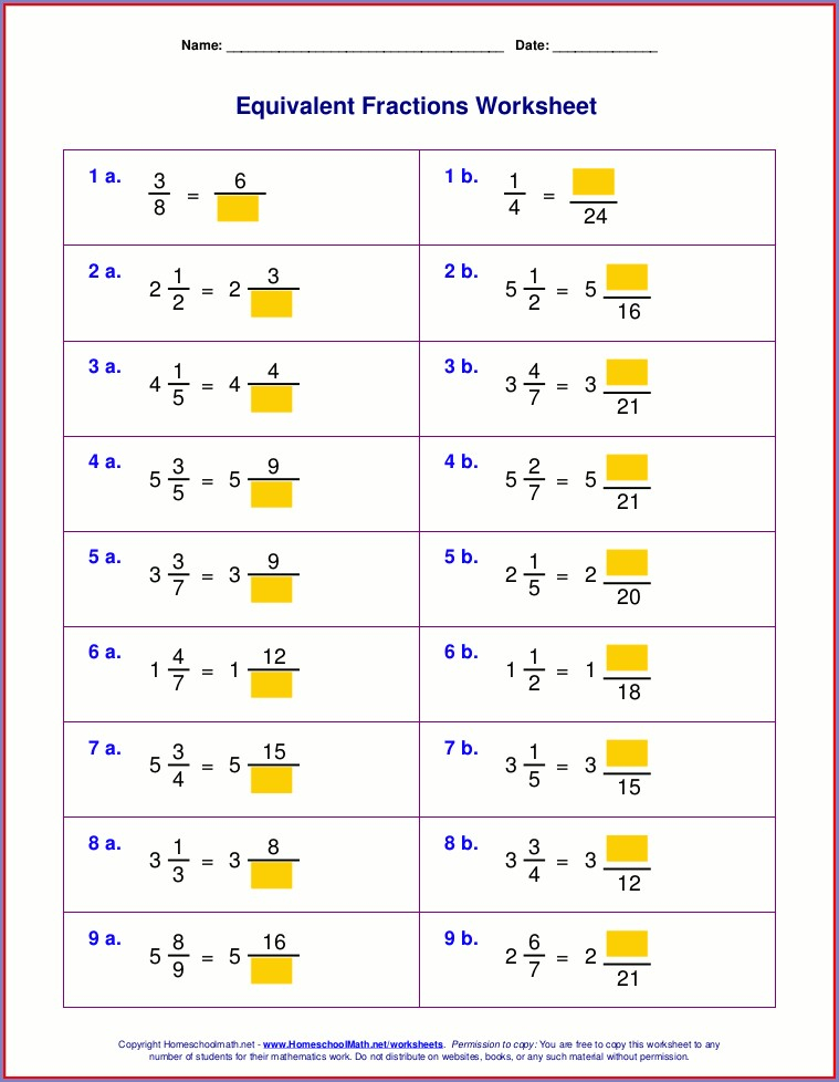 Equivalent Fractions Worksheet For Grade 5 Worksheet Resume Examples