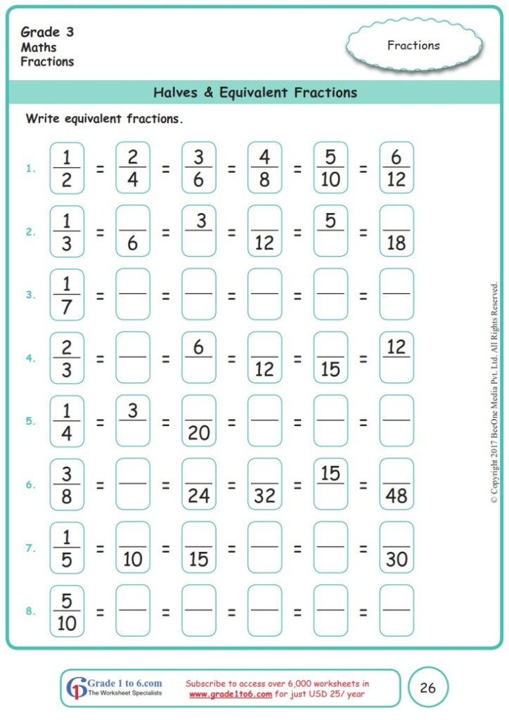 Equivalent Fractions Worksheet Grade 3 Math In 2020 Free Grade 4 