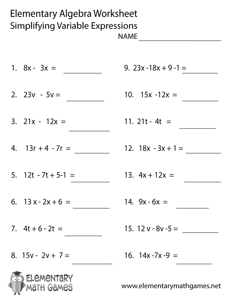 Evaluating Variable Expressions Worksheet