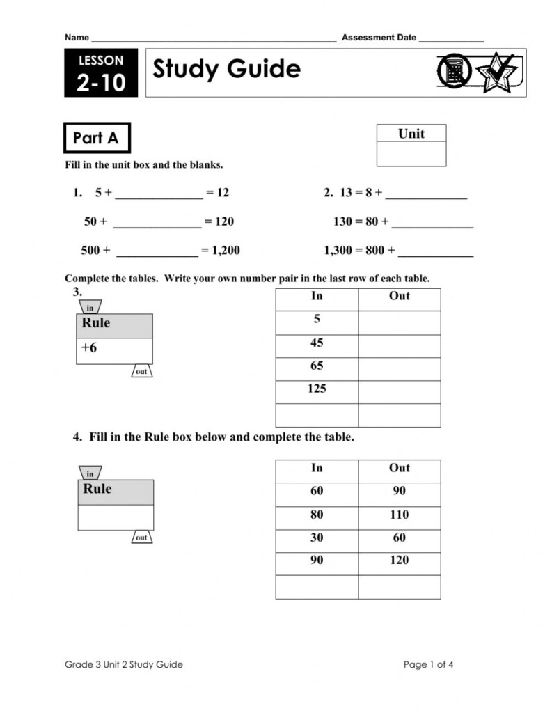 Everyday Math Review Guide Unit 2 Worksheet Everyday Math 4th Grade 