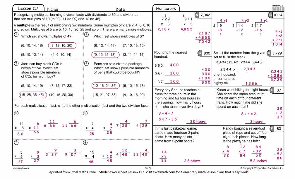 Excel Math Math Multiples Division Worksheet